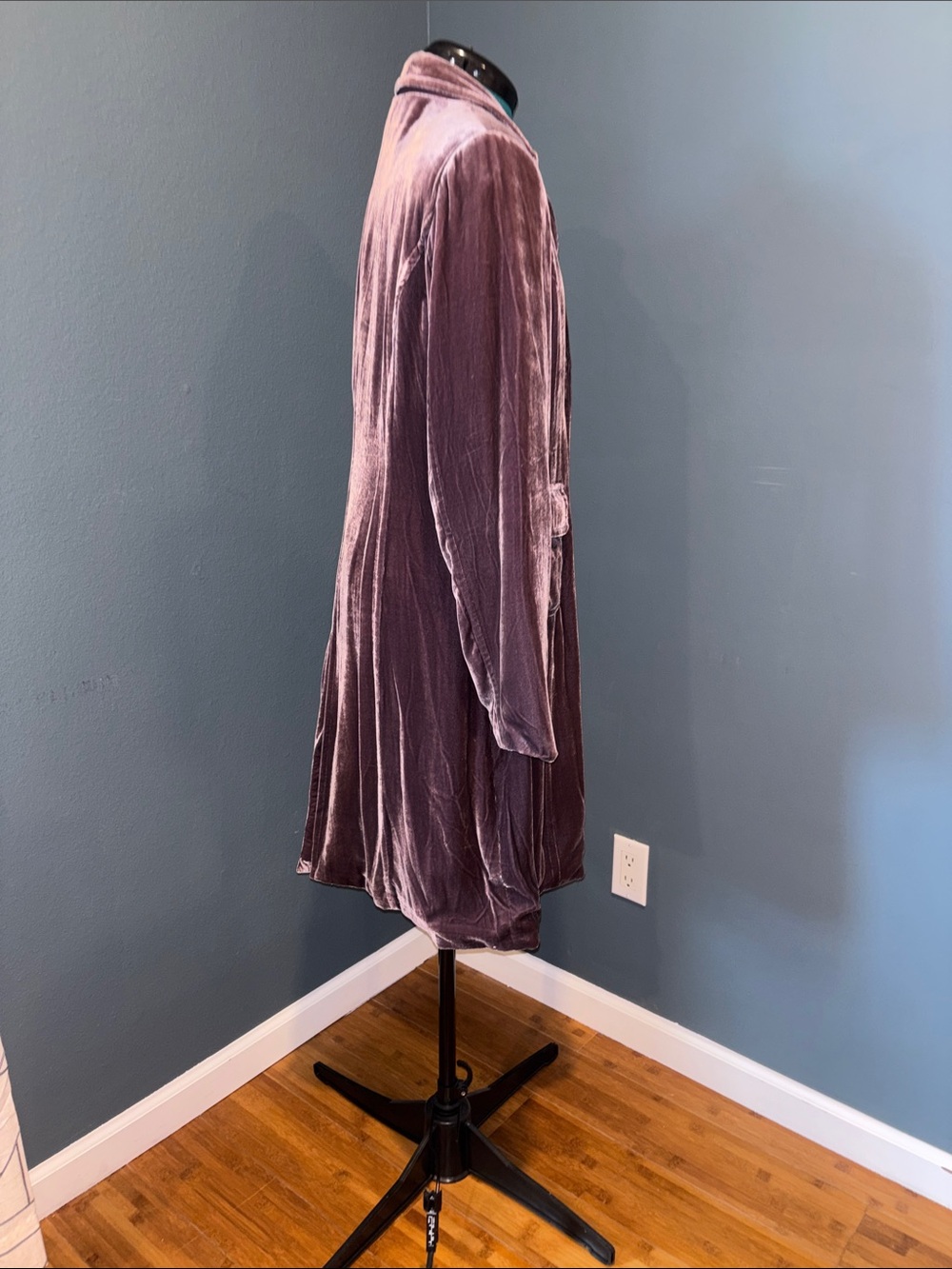 Garnet Hill Mauve Velvet Long Trench Coat - Picture 4 of 5